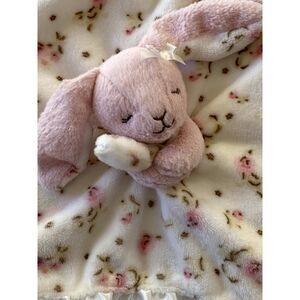Little Me Bunny Rabbit Lovey Plush Baby Security Blanket Floral Satiny 13" White